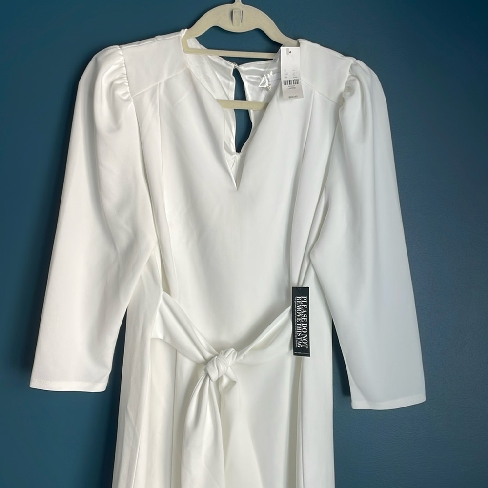 NWT White Sheath Dress with Tie Waist